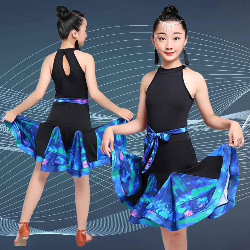 Latin Dance Skirt Spring/Summer Girls' Clothing Competition Performance Practice Dress Split Children's Latin Performance Dress