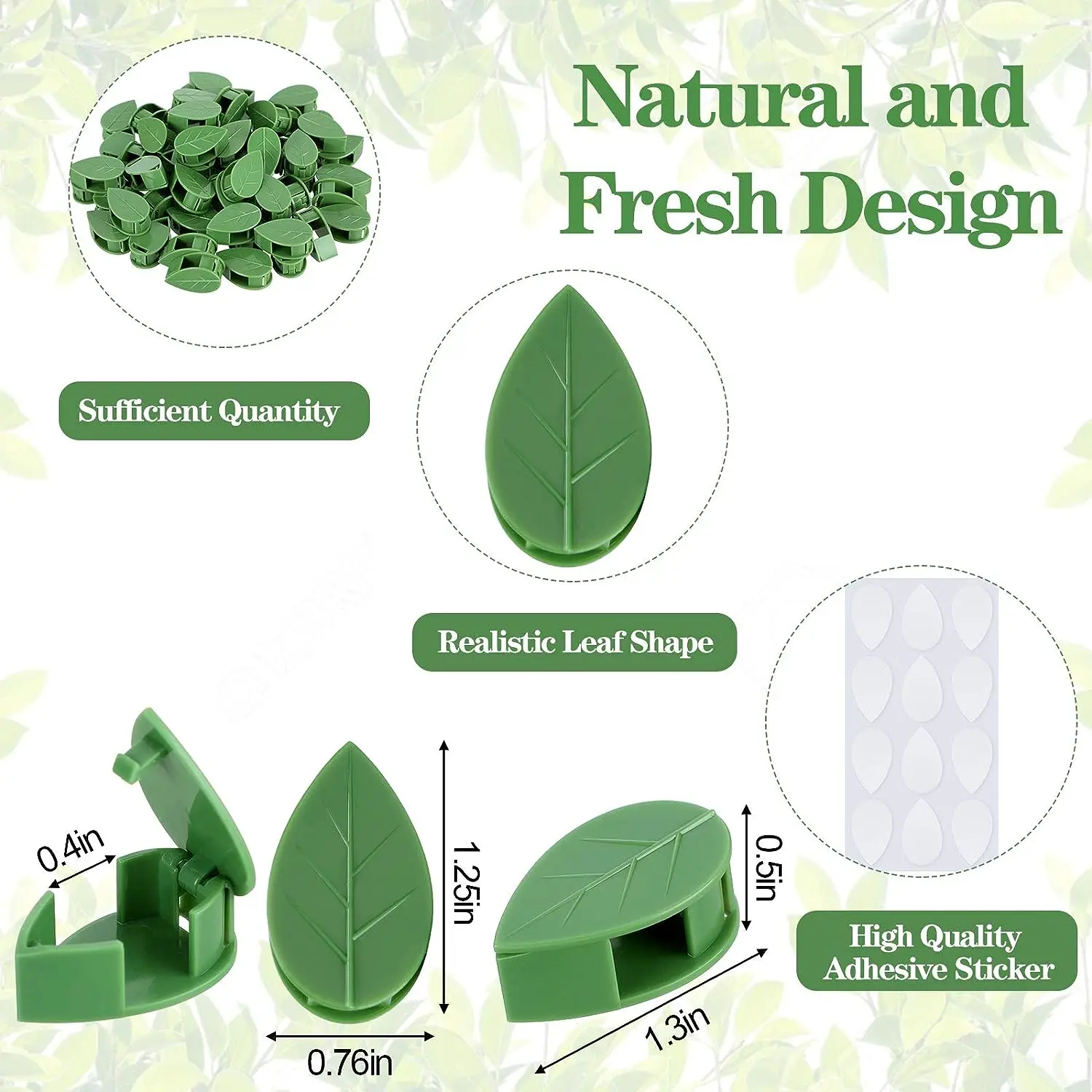 Plant Climbing Wall Fixture Clips Acrylic Sticker Green Leaf Simula Self-Adhesive Hook Plant Vine Traction Indoor Outdoor Decor