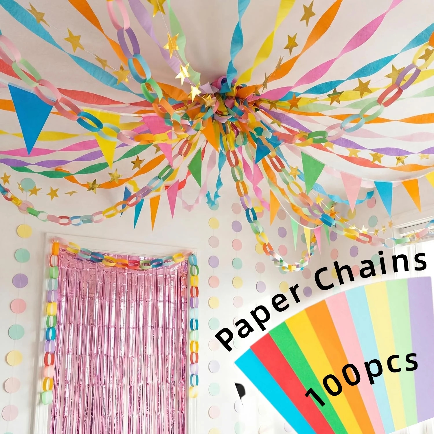 100 Stück Papierketten, bunte Papierstreifen für Heimparty-Dekoration, Geburtstag, Hochzeit, Party-Dekoration, DIY-Bastelarbeiten