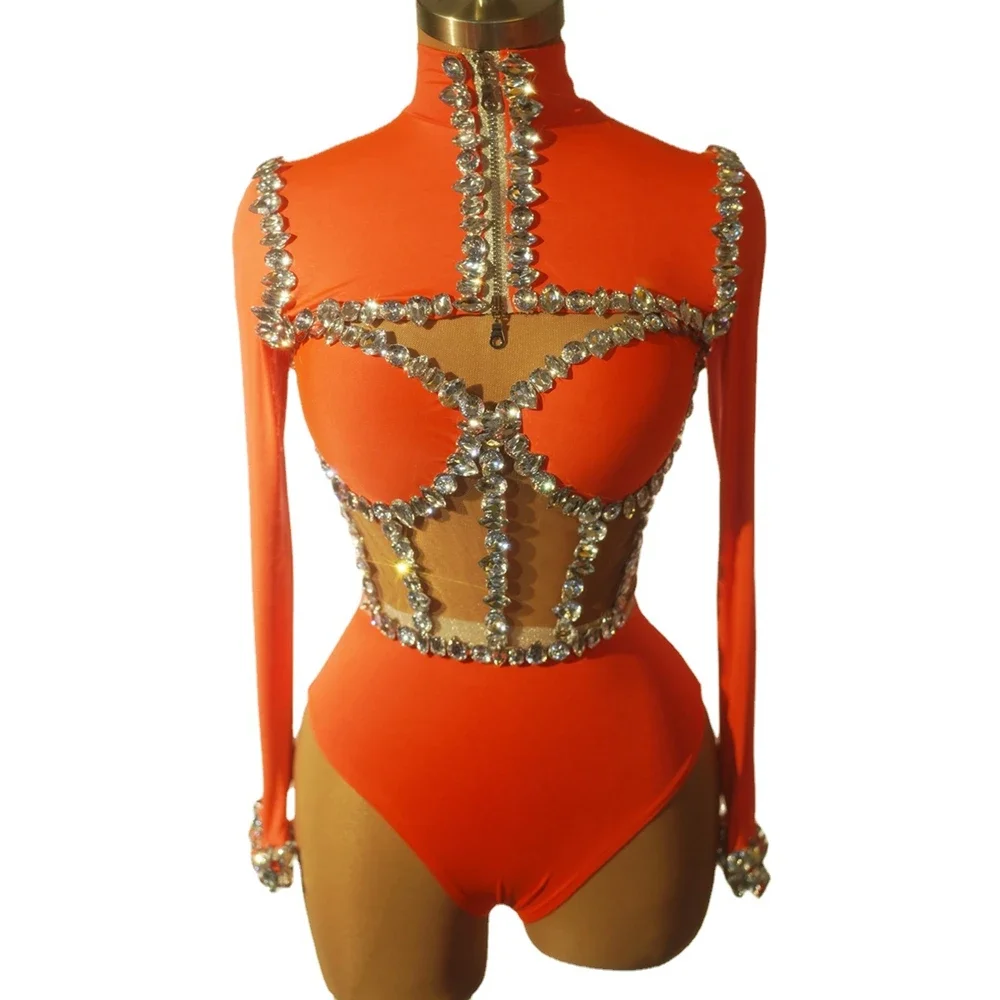 Sparkly Diamonds Bodysuit for Women Sexy Performance Dance Costume Singer Dancer Stage Wear Nightclub Pole Dancing Outfit