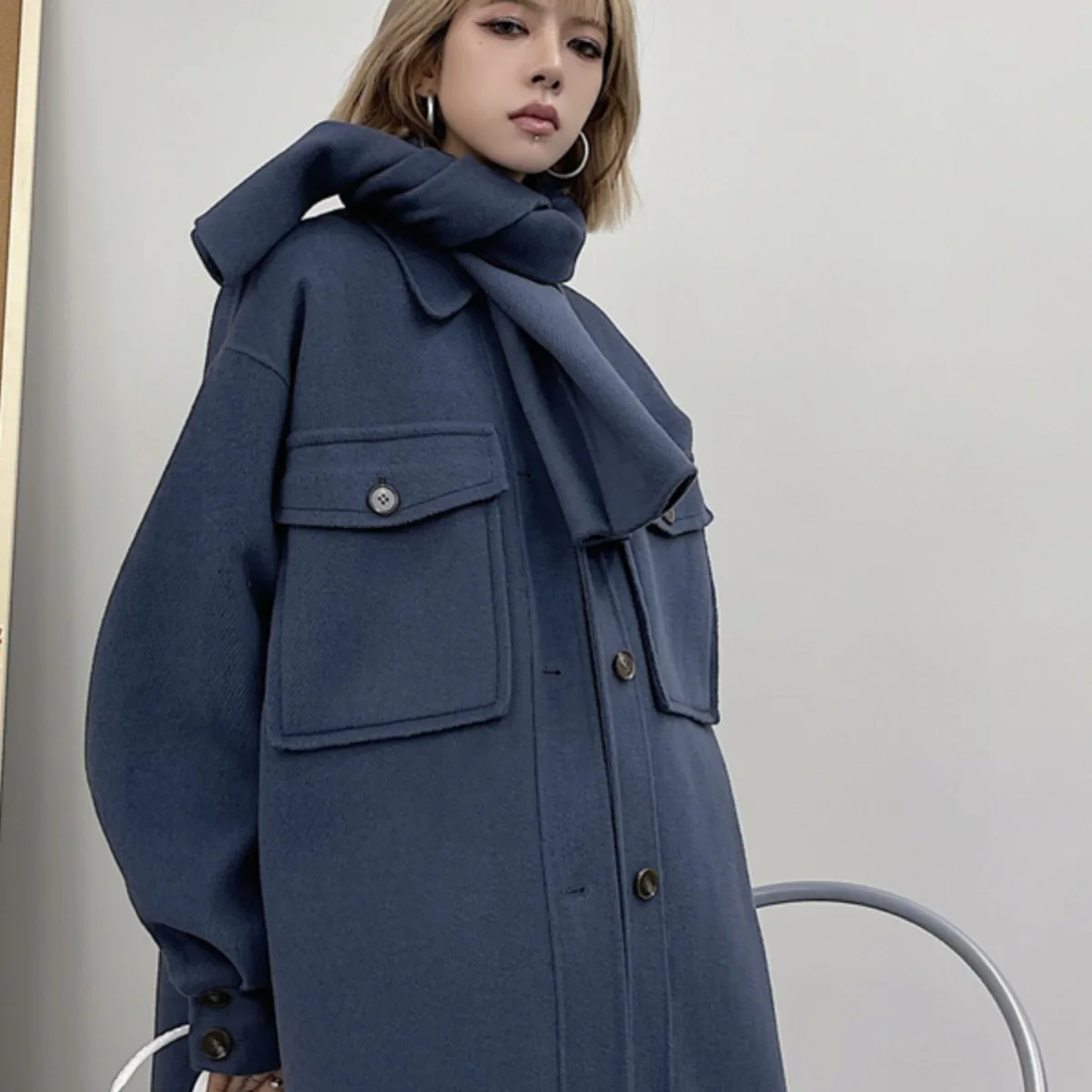 Double-sided cashmere coat women's medium and long 2023 new autumn and winter Korean version loose temperament Hepburn