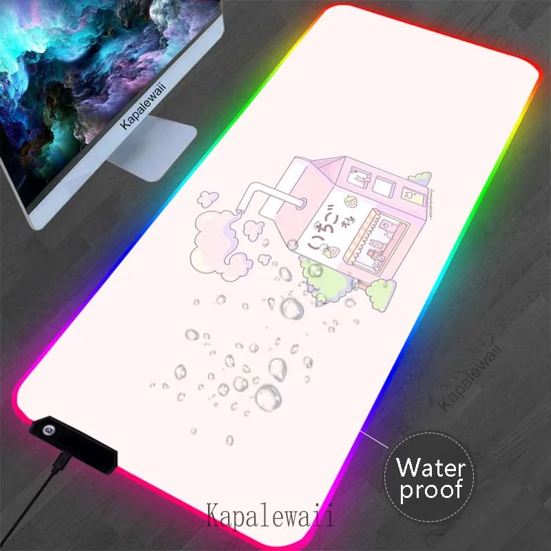 

LED Strawberry milk Mouse Pad RGB Computer Gamer Large Mousepad Gaming Keyboard Pads Waterproof Deskmat Rubber Table Carpet XXL