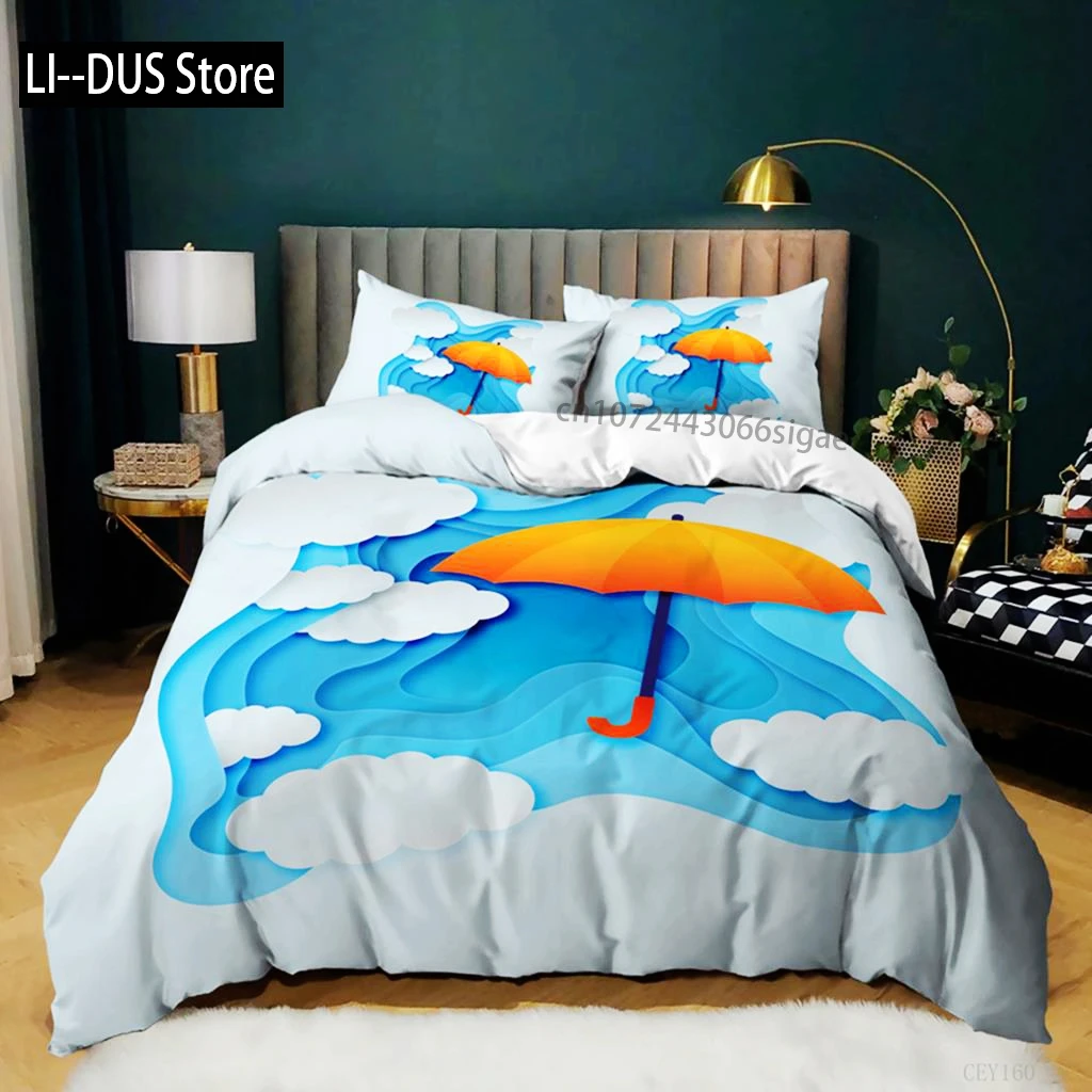 

Sky Duvet Cover Set Queen Polyester Blue Sky White Clouds Sun Print Bedding Set For Girl Teen Lovely Children Bedroom Collection