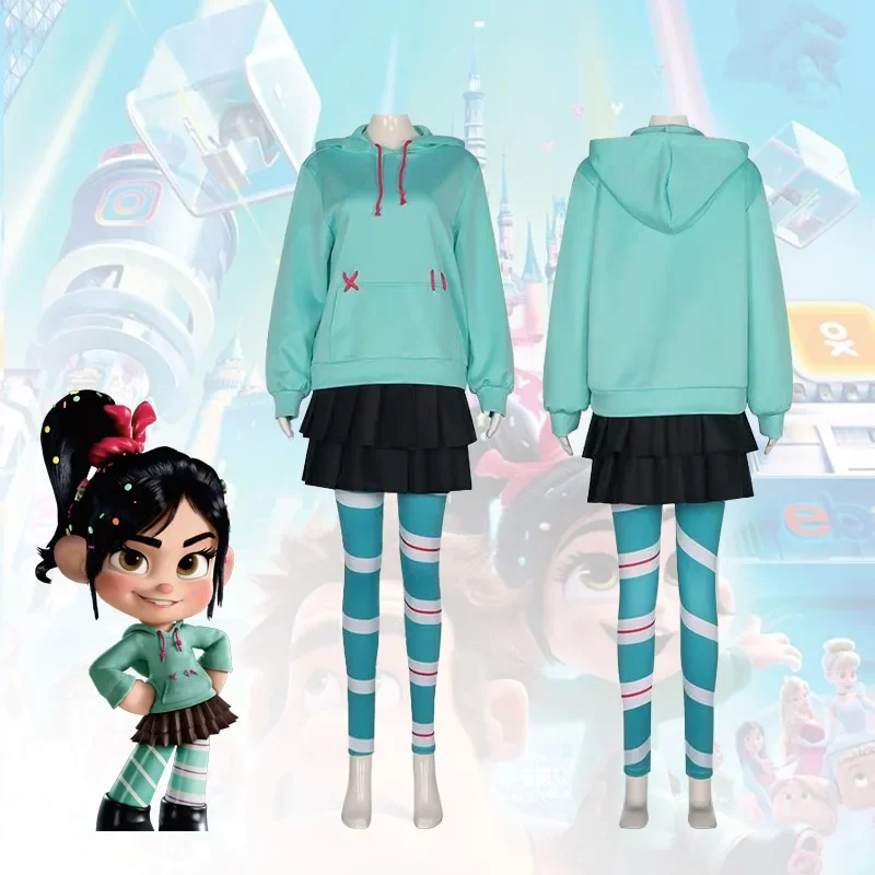 Anime Vanellope Von Schweetz Cosplay Kostüm Hoodies Rock Uniform Anzug Damen Halloween Performance-Kleidung