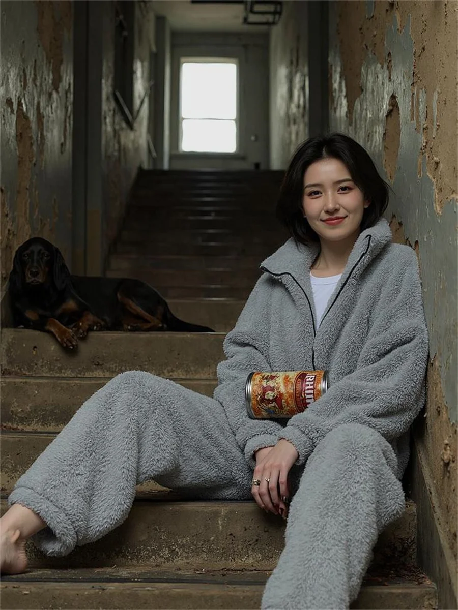 

Pajama Sets Women Simple Elegant Cotton Blend Solid Color Long Sleeve Round Neck Top Loose Pants Elastic Waist Home Clothing