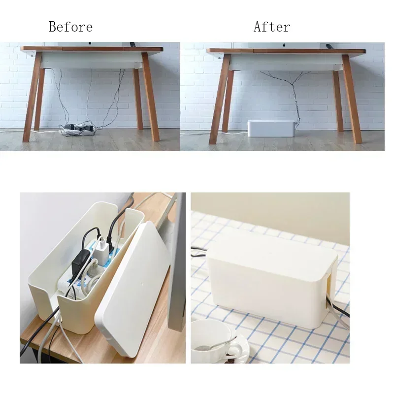 Cable Storage Box Power Strip Case Wooden Power Line Wire Management Organizer Anti-Dust Charger Socket Network Line Storage Bin