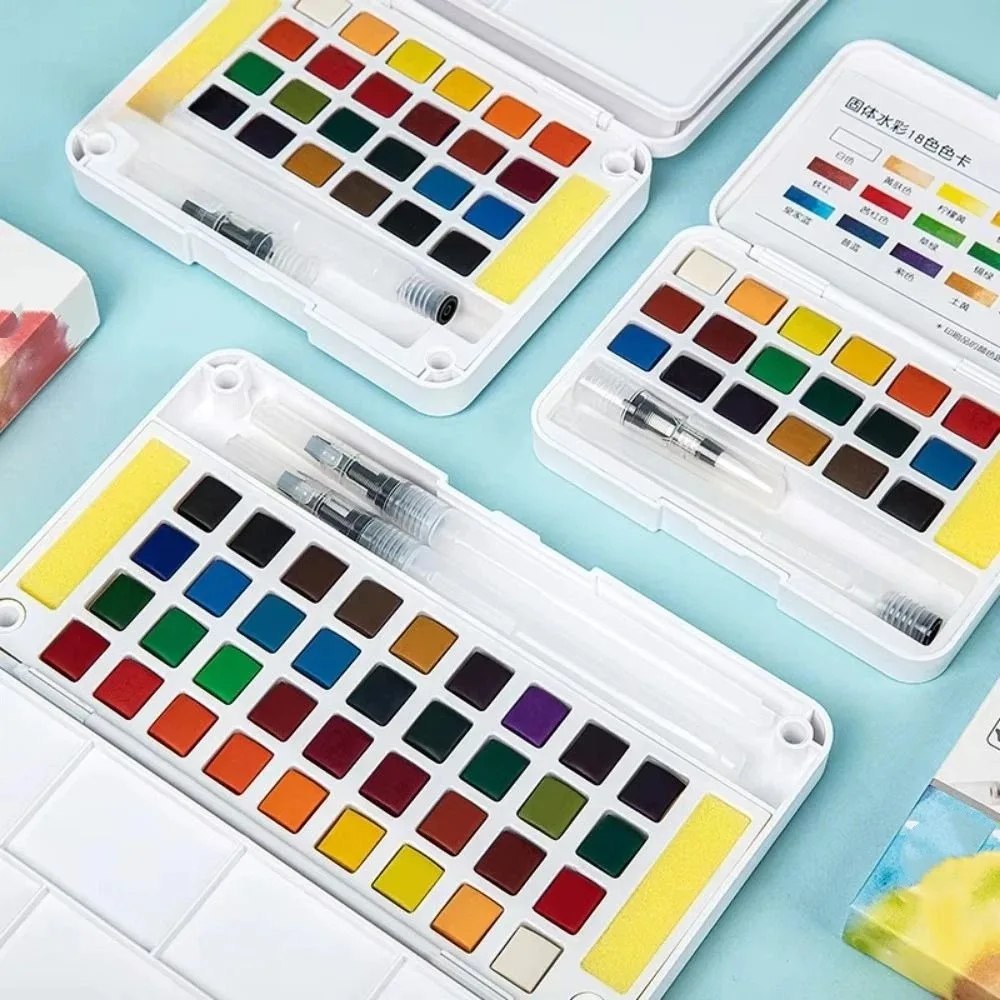 12/18/24/36 Colors Solid Watercolor Paint Set Professional Beginner Watercolor Pigment Kit with Painting Brush Portable