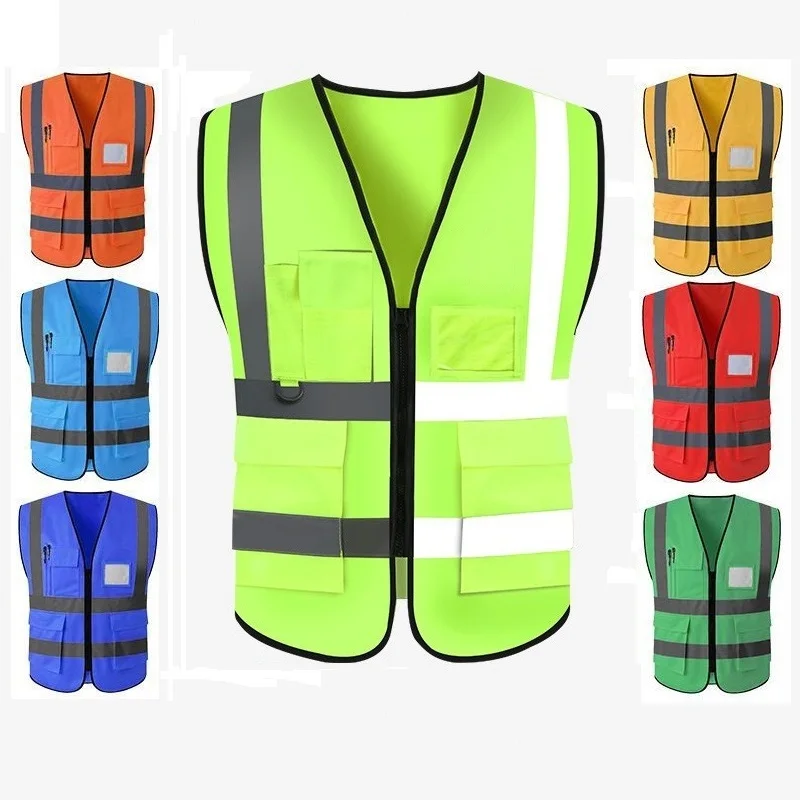 

High Visiable Reflective Safety Vest Multi-pocket Traffic Vest Railway Coal Miners Breathable Uniform Running Cycling Sports