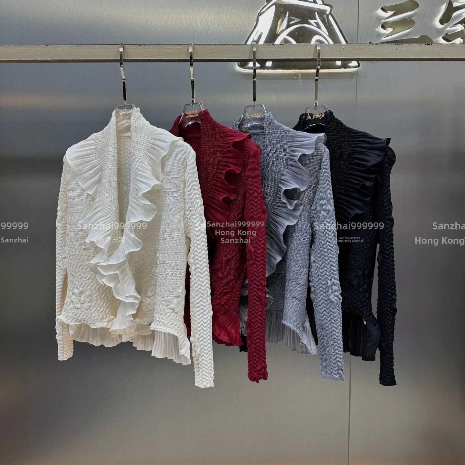 Elegant Pure Color Heavy Embossing Flounce Sleeve Outerwear for Women Loose Fit Button Closure Casual Versatile Autumn Coat