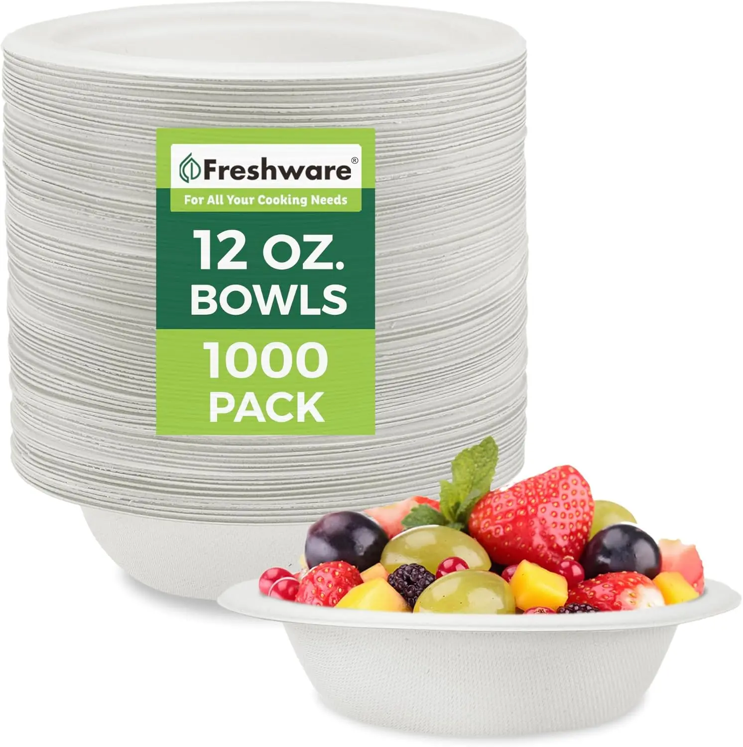 

Disposable 12 oz. Soup Bowl, 1000-Pack Biodegradable Sugarcane Fiber Serving Bowls - Heavy Duty Bagasse