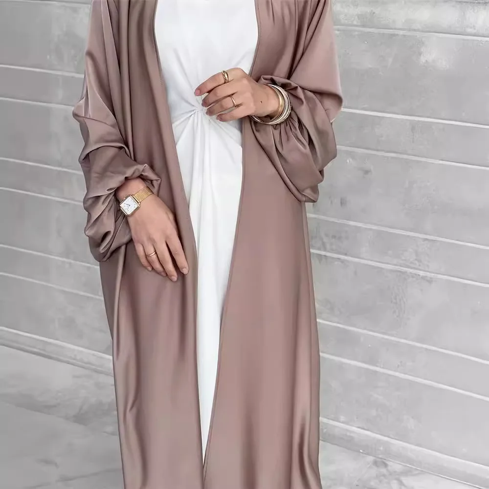Arabian Sle Long Sve Satin Bubble Sve Dr Robe Faion transfrontalière pour femme Ele Robe cardigan ouverte pour dames