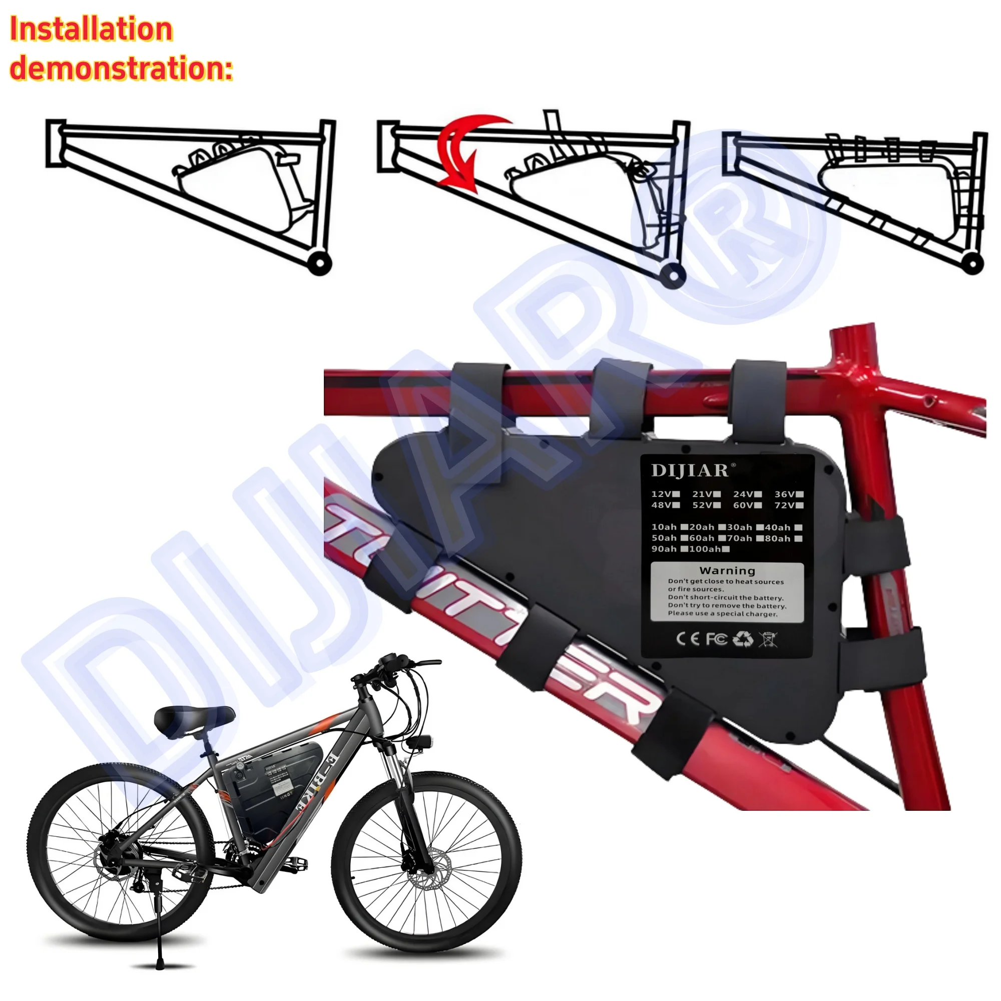 DIJIAR Triangle Battery 52V20AH-60AH Large Capacity, Built in BMS Protection, Air Transport, Application 500W-2000W