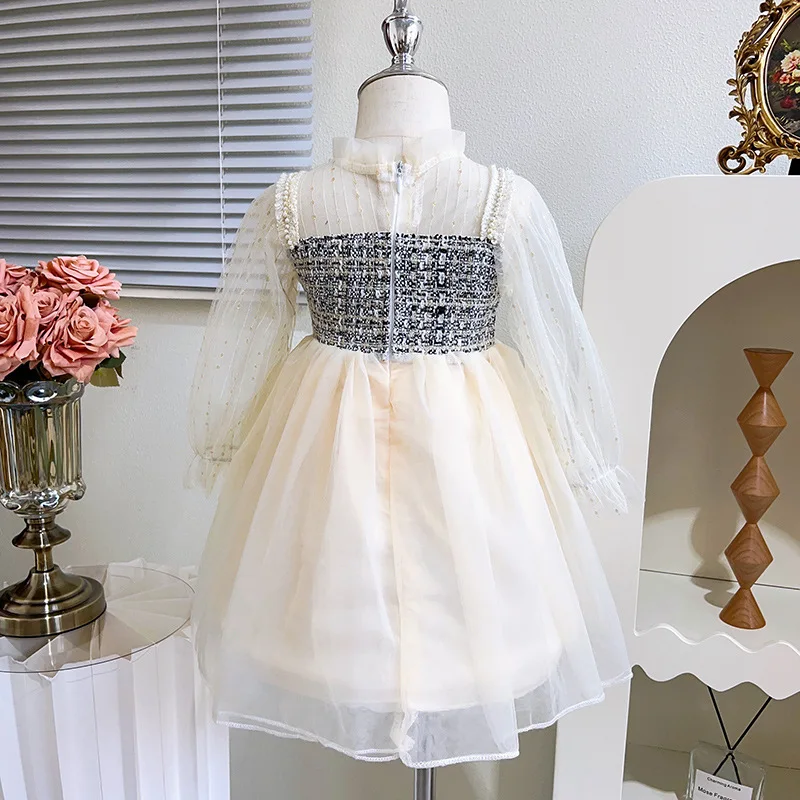 Girls Princess Dress Autumn Spring Fashon Children Kids Baby Long Sleeve Mesh Patchwork Birthday Party Dresses Vestidos 2-7Yrs