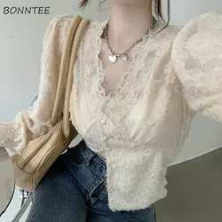 Shirts Women Spring Design V-neck Inner Lace Tops Aesthetic Harajuku Simple Fashion Daily Tender Chemise Femme All-match Classic