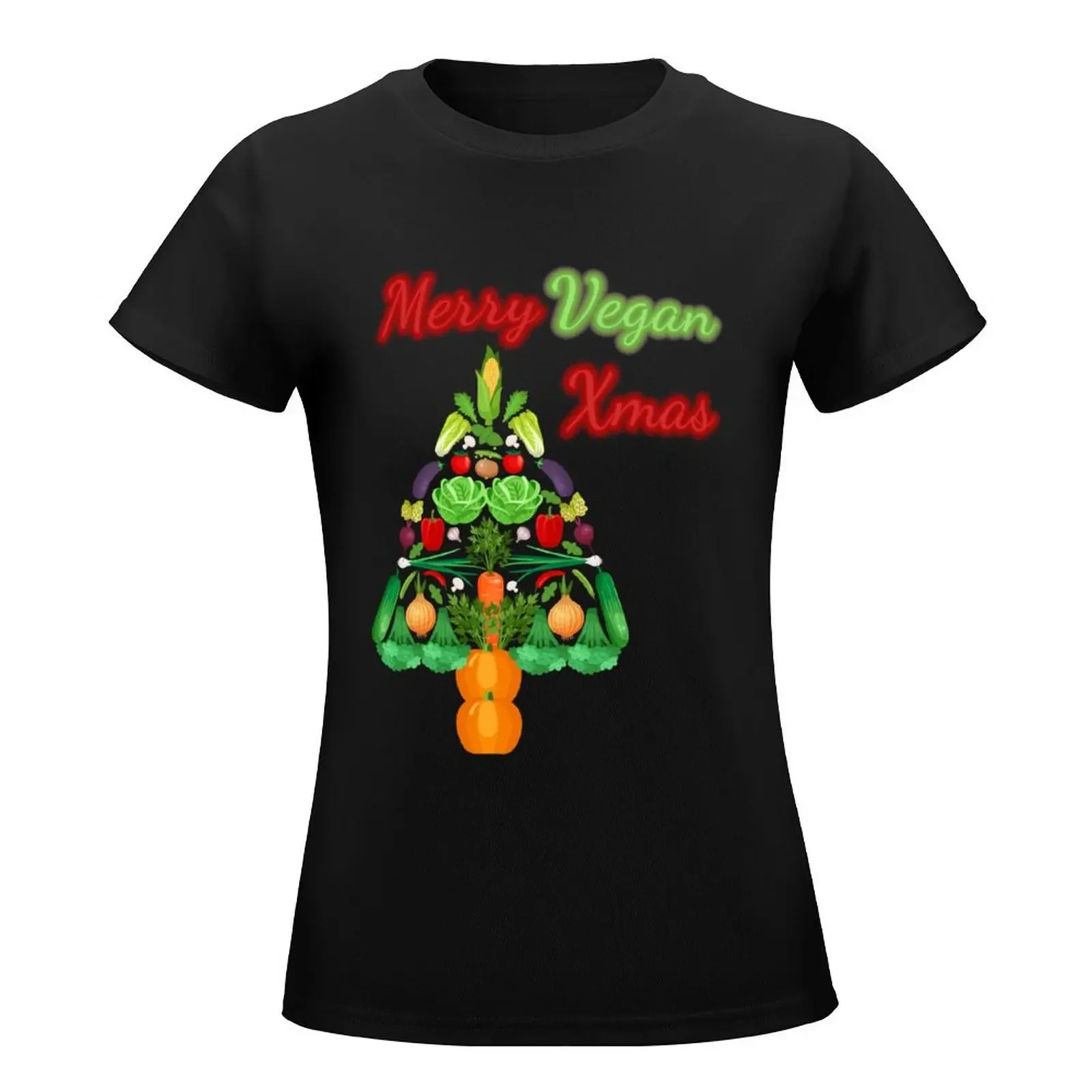 Merry Vegan Xmas T-Shirt Blouse Short sleeve tee summer top t-shirts for Women pack