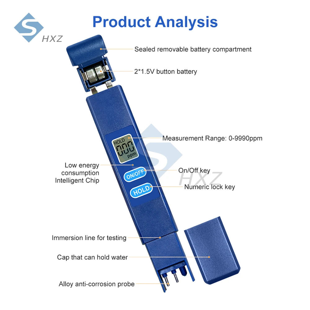 Portable TDS Water Quality Tester Pen, 0-999ppm Alloy Probe Detector with LCD Display for Drinking/Pool/Aquaculture/Agriculture