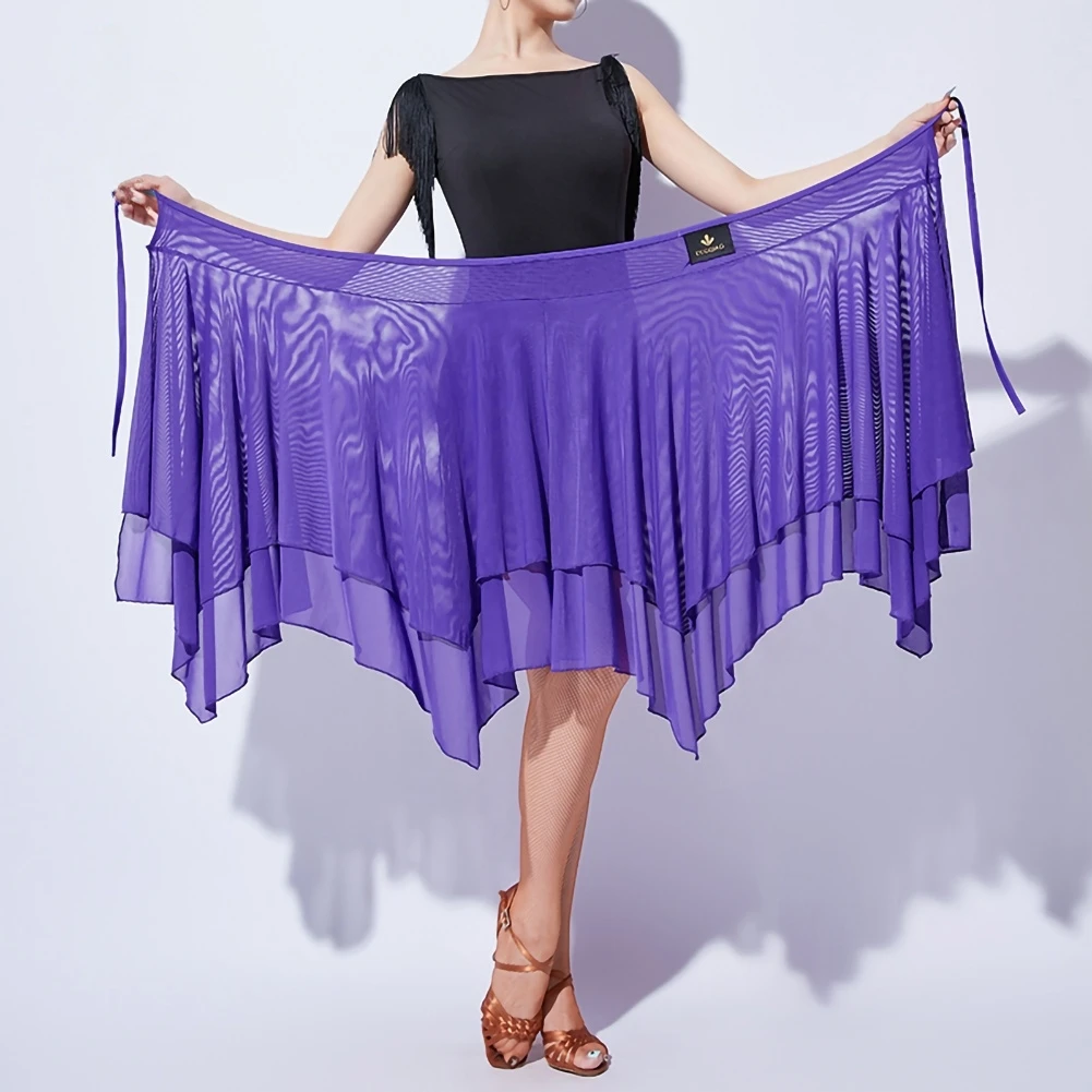 New Latin Dance Red Competition Clothing Black Dance Clothing Women's Butt Scarf Purple Irregular Lace Skirt Samba