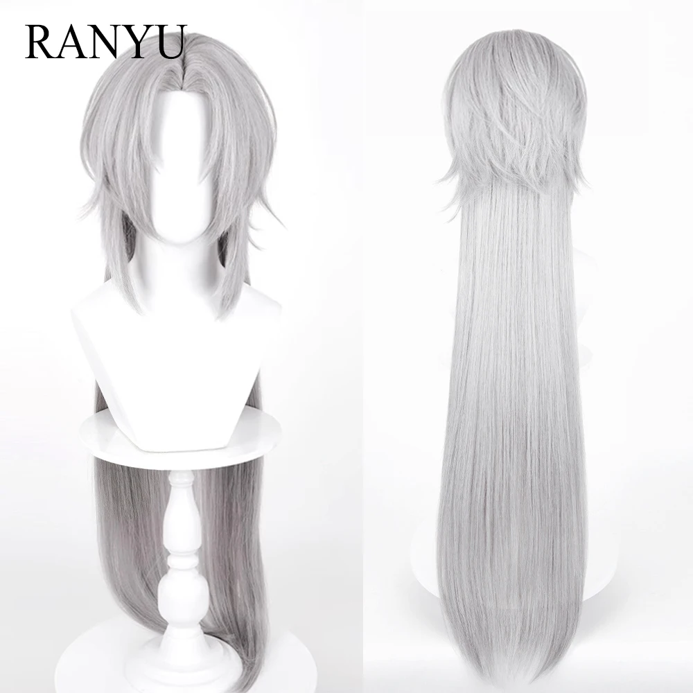 Mullet Head Gray Synthetic Long Straight Wigs with Bangs Anime Game Cosplay Fluffy Wig for Daily Party