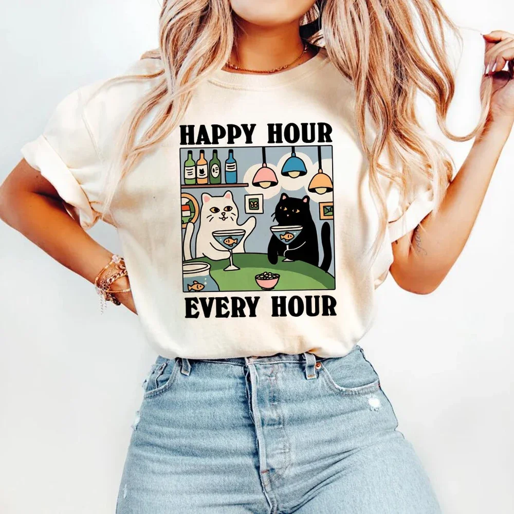 

Футболка с круглым вырезом и принтом кошки, с коротким рукавом