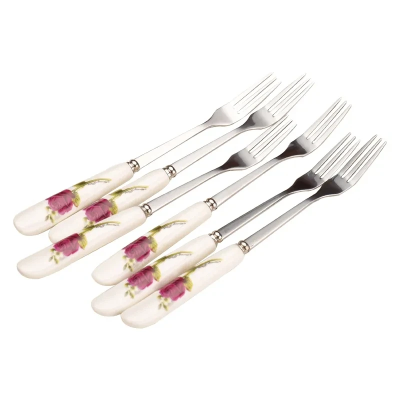 Stainless Steel Bone Fork, China Fruit Fork, Cake Dessert Fork, Fashion Tableware, 15mm, 6Pcs