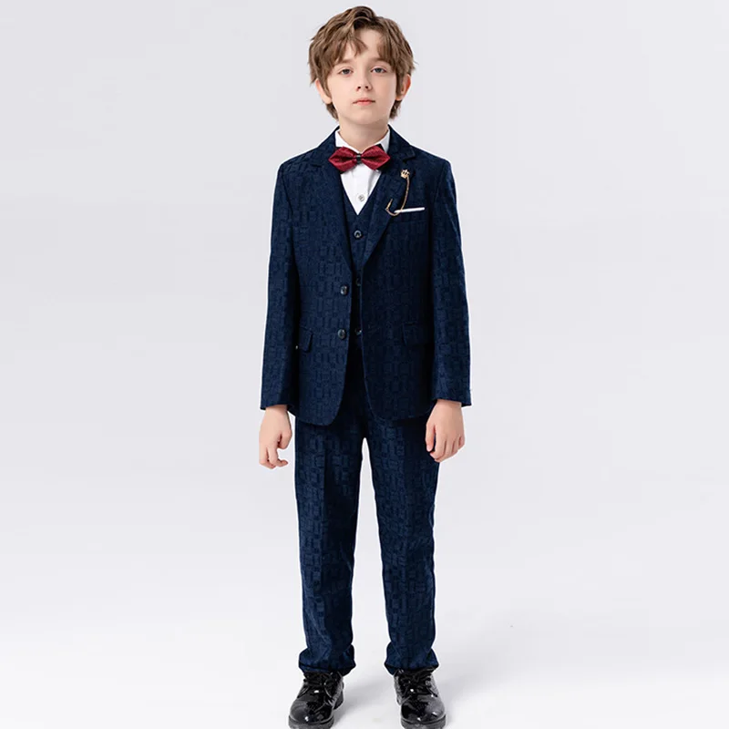 Gray 1-14 Years Kids Wedding Suit For Boy Teenage Boys Suits Outfits Set Spring Autumn Boy Formal Performance Costume Suit Set