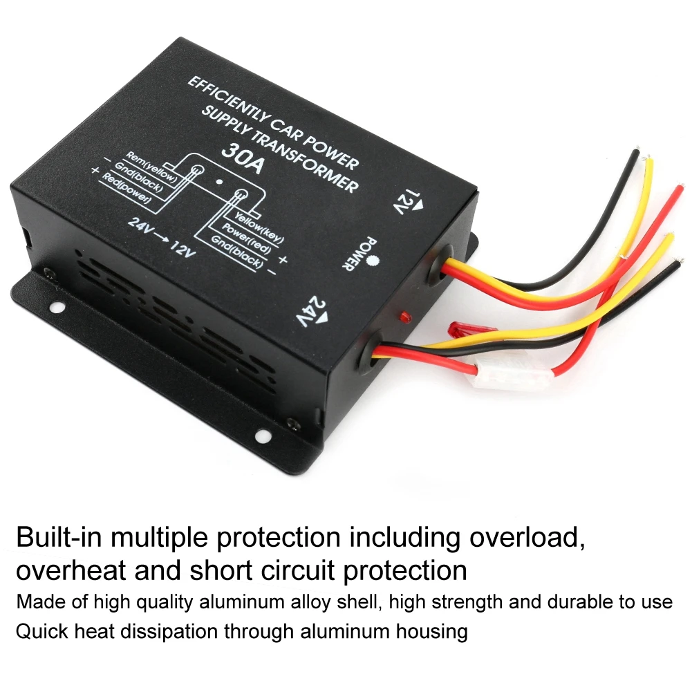 Car Converter  24V to 12V Power Converter 30A Car Power Supply Converter Step Down Inverter 24V To 12V Car Voltage Reducer