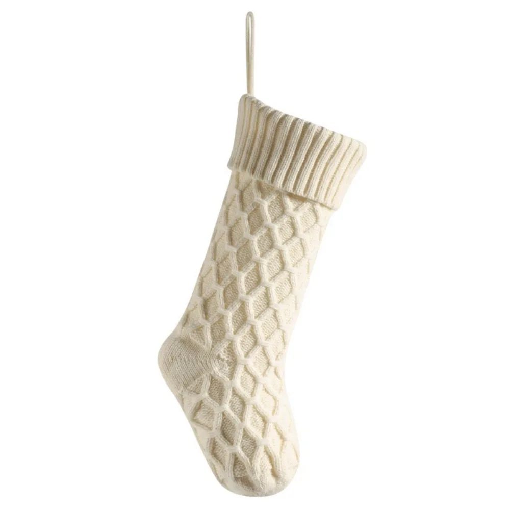 

Exquisite Rhombus Texture Knitted Christmas Stocking Reusable Large Size Christmas Gift Socks Yarn Xmas Gift Bag Fireplace