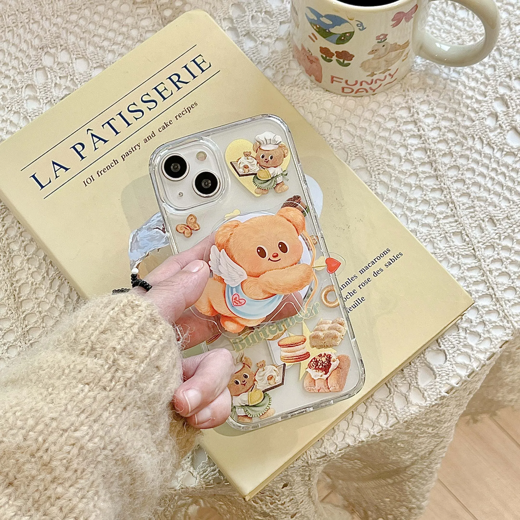 Cartoon bear magnetic ins butterfly cook cake stand holder phone case for iphone 11 12 13 promax 14 15 pro max back cover