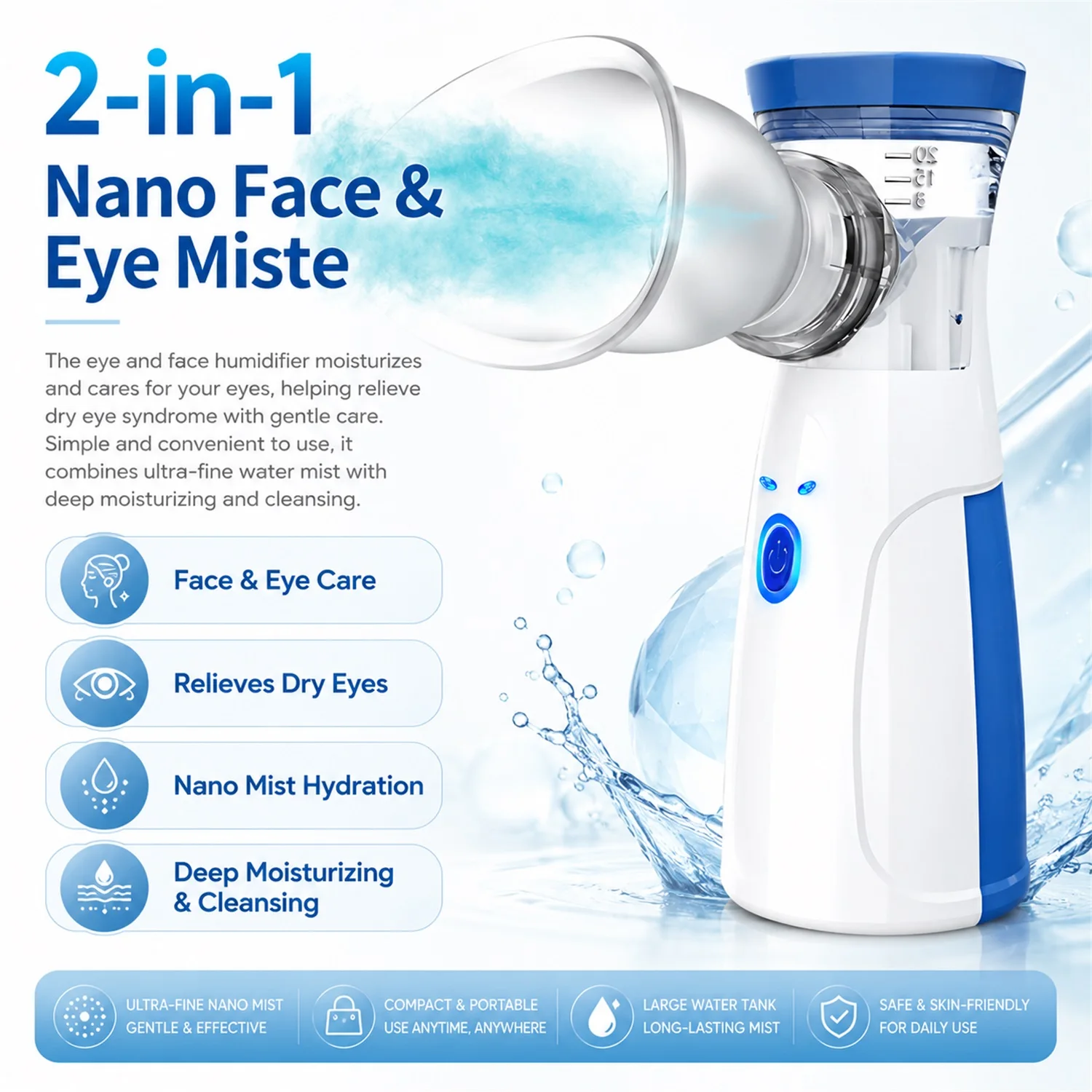 1pc Nano Atomizing Eye Hydrating Instrument, Eye&Skin Spa Beauty Instrument, 2-in-1 Eye Massager