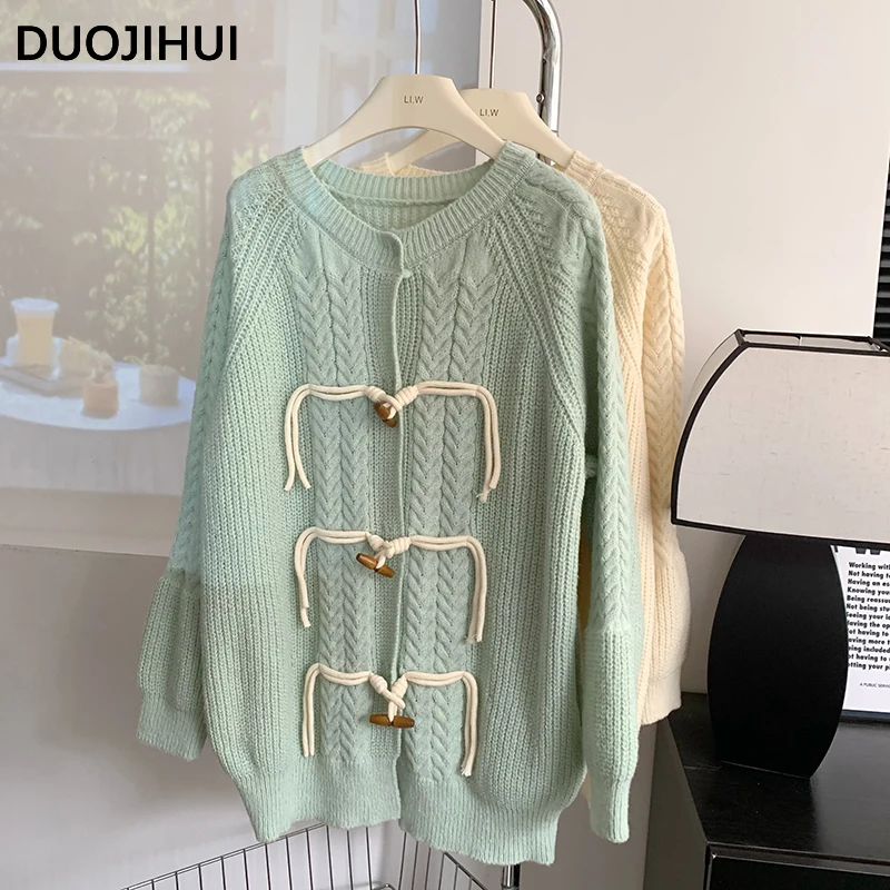 

DUOJIHUI Basic Pure Color Knitting Sweater Female Cardigan Autumn New Chicly Single Breasted Loose Simple Fashion Women Cardigan