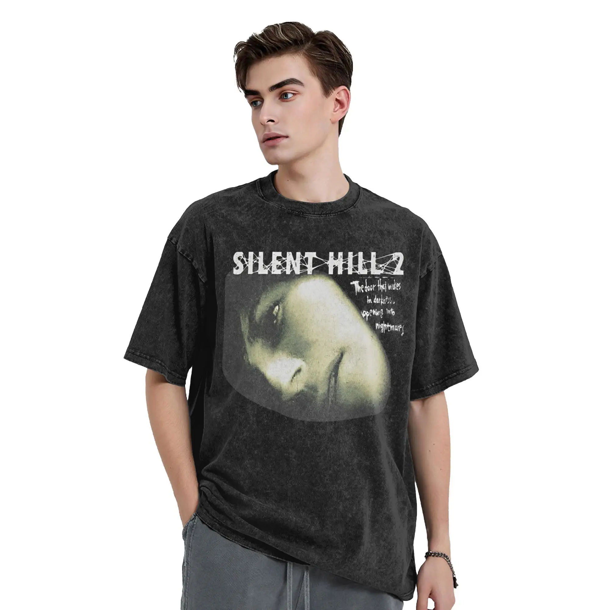Casal camiseta silent hill 2 jogo lavado t camisas novidade praia t vintage impresso roupas casuais presente de aniversário