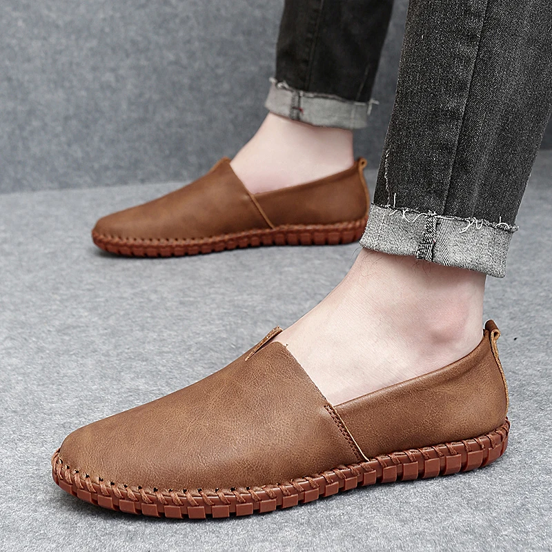 Outdoor Casual Shoes Handmade Moccasins Leather Loafers Men Driving Shoes Size 39-48