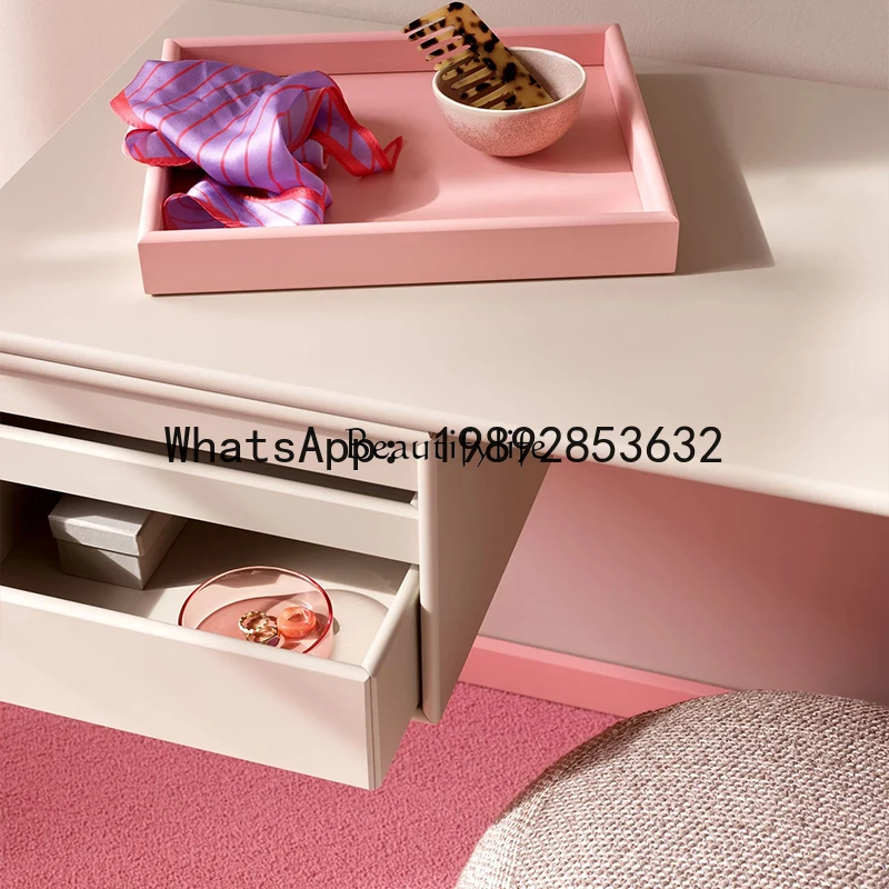 Comodino Minimalista Italiano ZZ, Stile Crema, Scrivania Integrata, Mobile Dopamina Verniciato