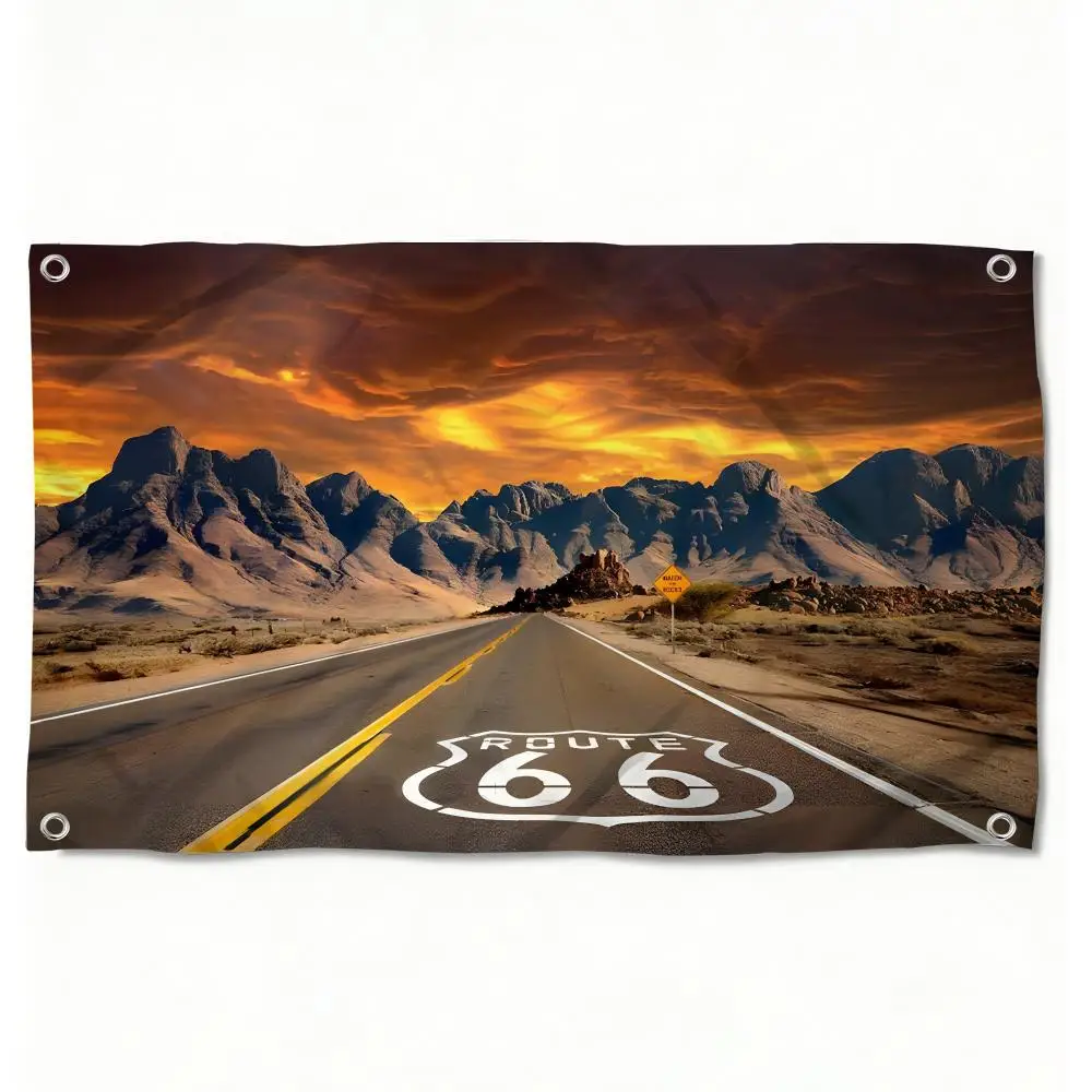 Pretty Logo Pattern R-Route 66 Flags Horizontal High Density Knitted Fabric European Simple For Durable Outdoor Indoor Use