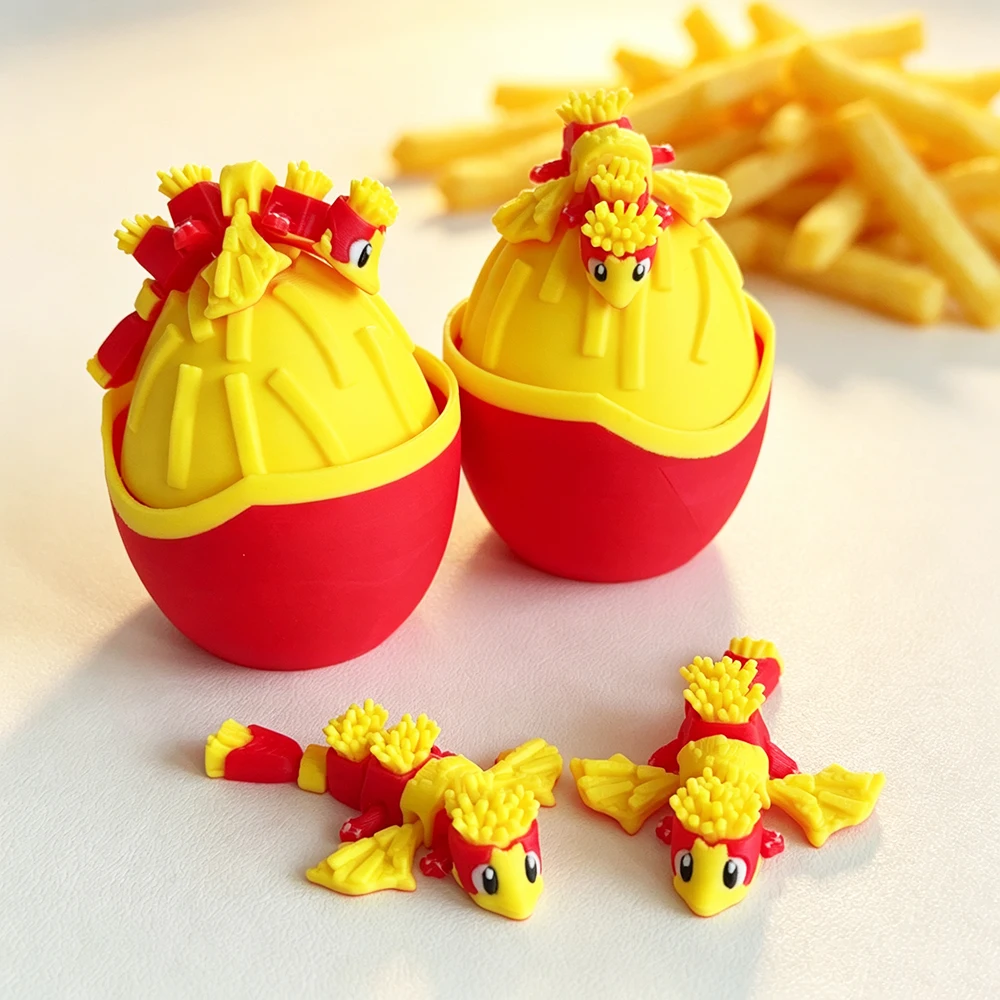 3d Printing Cute And Silly French Fries Dragon+Dragon Egg Model Set Plastic Desktop Decoration Ornament Holiday Gift