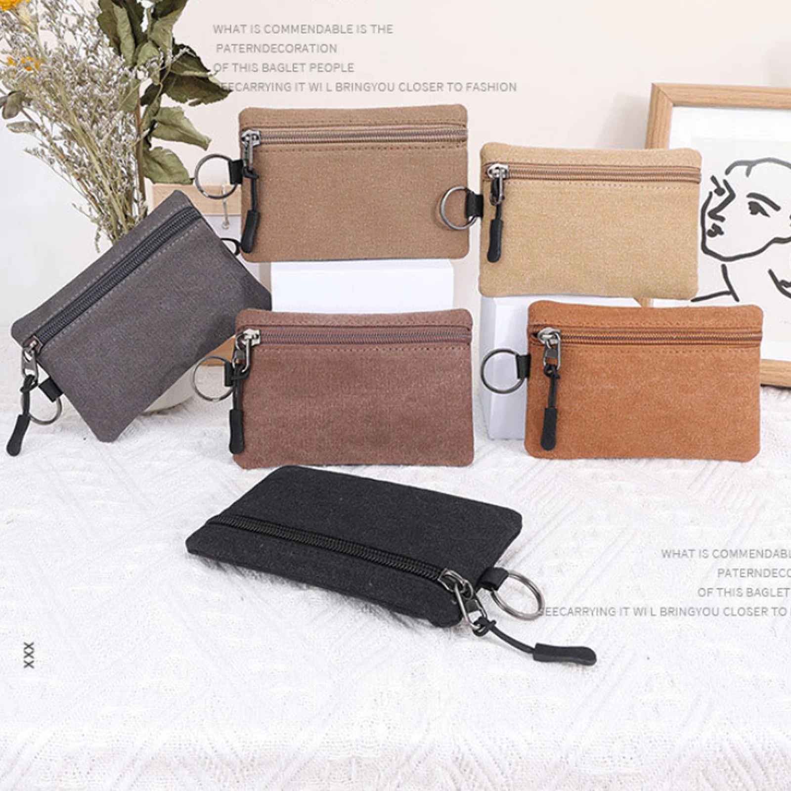 Canvas Mini Coin Wallet Bag Solid Color Zipper Key Bag Money Pocket Purse Women Men Small Card Holder Change Coin Purses