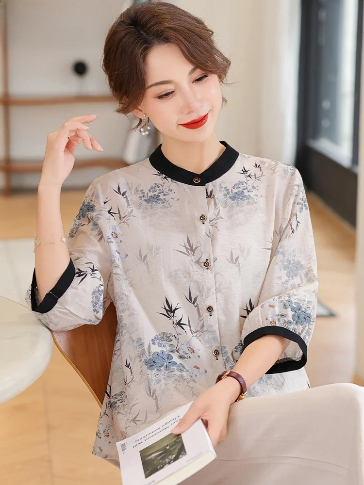

New Chinese Sle Summer irt Set for Mom Faionable Thin Middle-Aged And ly Women's Clothing Traditional National Sle