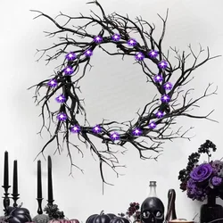 Halloween Wreath Decoration for Front Door LED Light Purple red Glitter Black Branch Scary Style Home Indoor Outdoor Party Decor