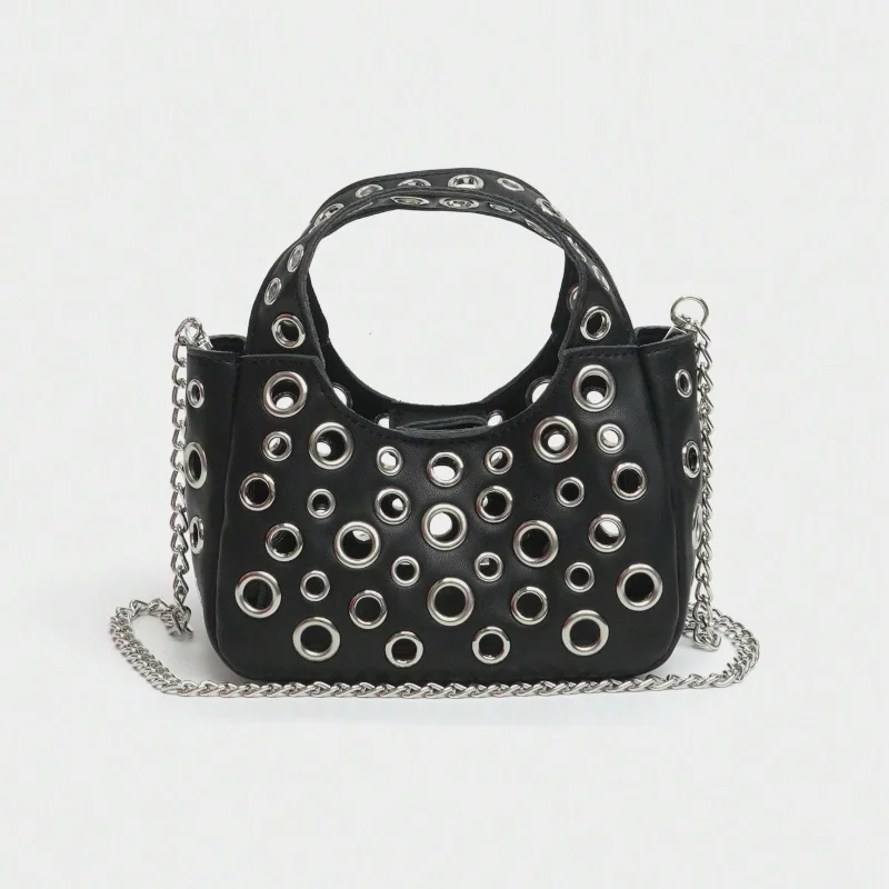 

Single Shoulder Chain Metal Hollow Out Women's Bag Mini Retro Handheld Hollow Out Design Chain Crossbody Bag