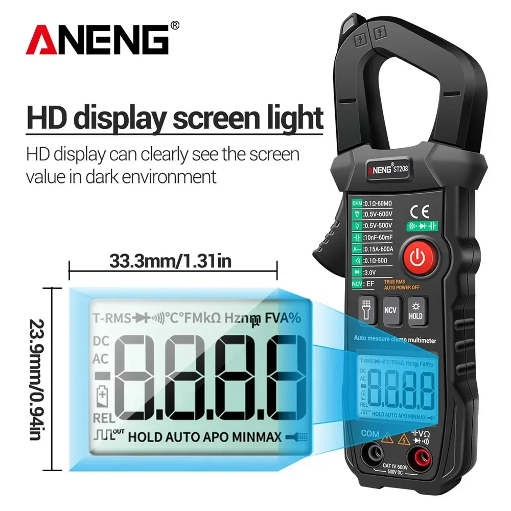 ANENG ST208 цифровые клещи мультиметр 6000 отсчетов Ture RMS сопротивление переменного тока Voltimetro емкость NCV инструмент для тестирования диодов