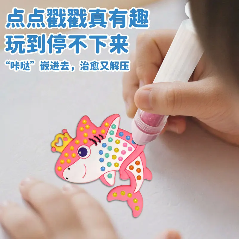 Crianças diy artesanato beading caneta interativa educacional pintura diamante tubarão brinquedo dos desenhos animados para meninos e meninas