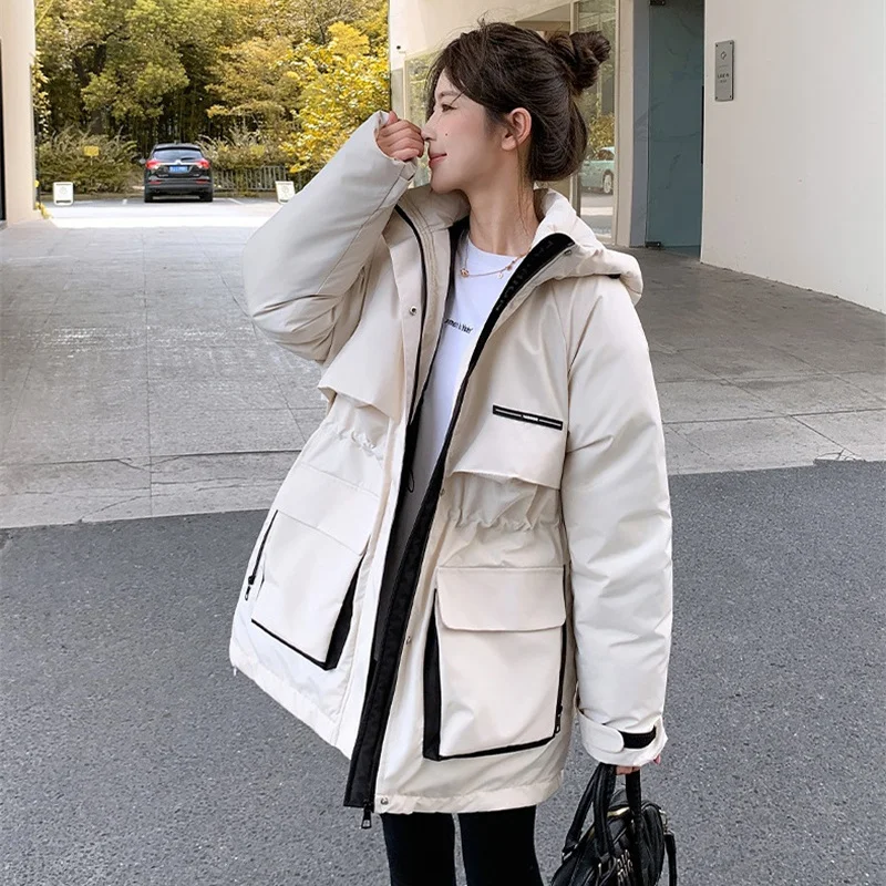 

Уличная парка в стиле сафари 2021, женская зимняя куртка на хлопковой подкладке, свободная верхняя одежда с капюшоном, ветрозащитные теплые женские пуховые хлопковые пальто