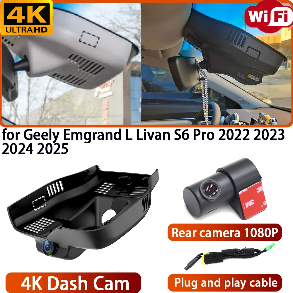 for Geely Emgrand L Livan S6 Pro 2022 2023 2024 2025 Video Recorder 4K DVR Dash Cam Wifi Camera 170° Wide Angle Plug & Play