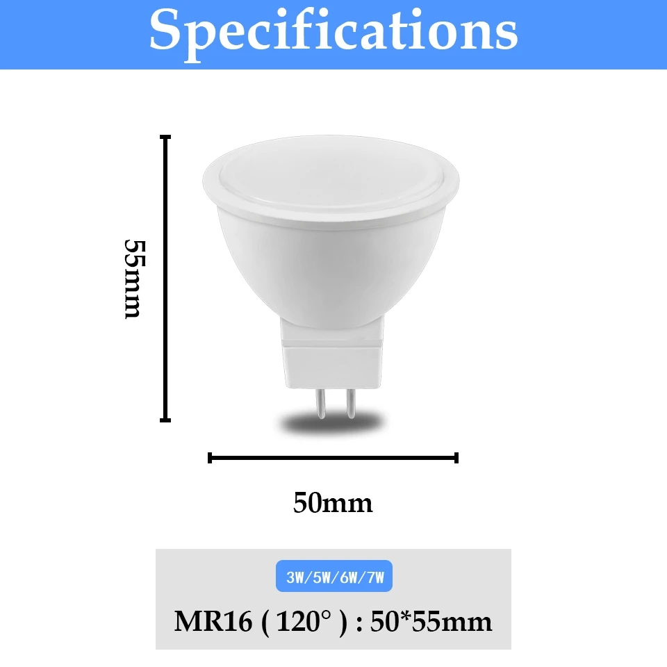 Foco LED MR16 para decoración del hogar, lámpara halógena de 1-10 piezas, CA/CC, 12V, 3W, 5W, 6W, 7W, luz de día blanca cálida, reemplazo de 50W