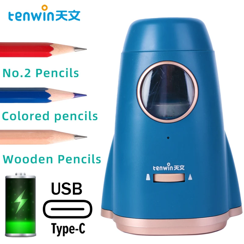 Tenwin type-c Rechargeable pencil sharpener Rocket electric pencil sharpener for 6-8mm pencil Student  sharpening stationery