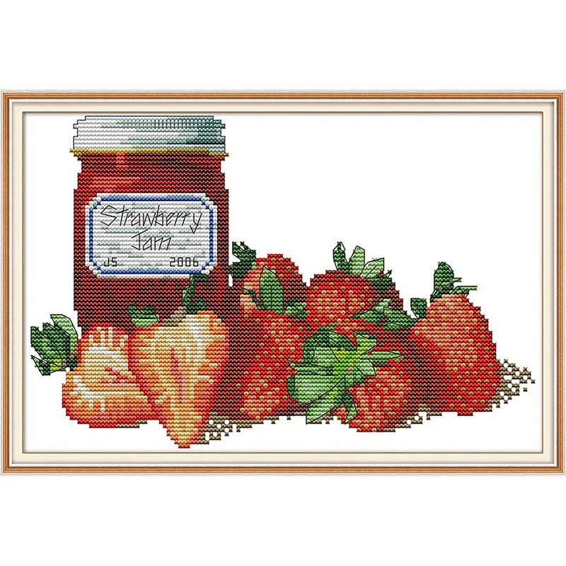 Cross Stitch Kits Stamped Embroidery Starter Kits Beginners DIY DMC Embroidery 11CT 15.7 X9.8 Inch-Strawberry Jam