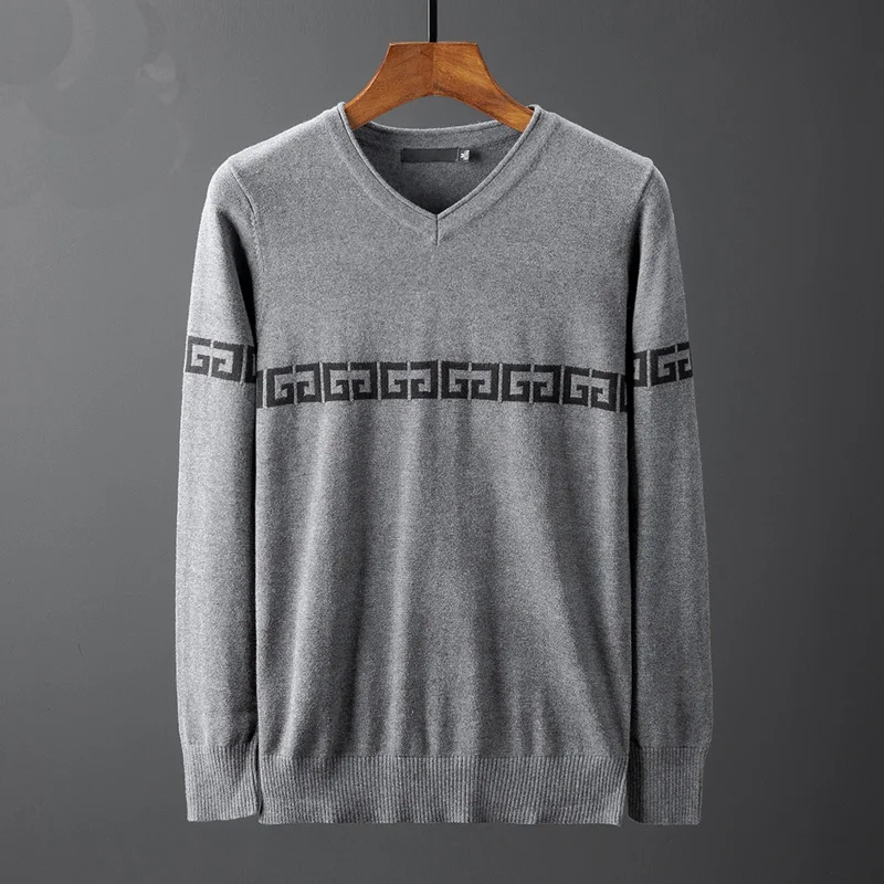 Spring Autumn Men's Sweater Knitted Pullover V-Neck Solid Geometric Shape Long Sleeve Casual Loose England Style Undershirt Tops