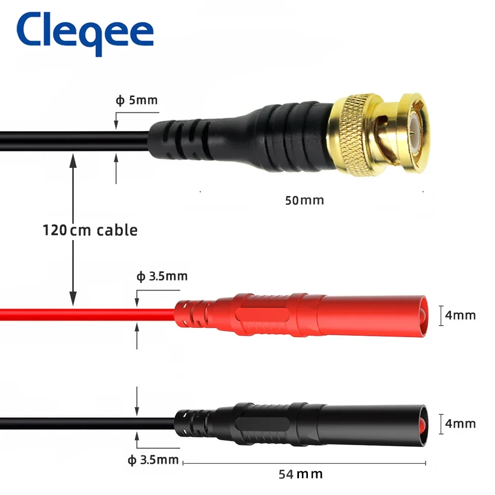 Cleqee P1065 Gold plated Pure Copper BNC Male plug to 4mm Safe Straight Banana Plug Oscilloscope Test Lead 120cm