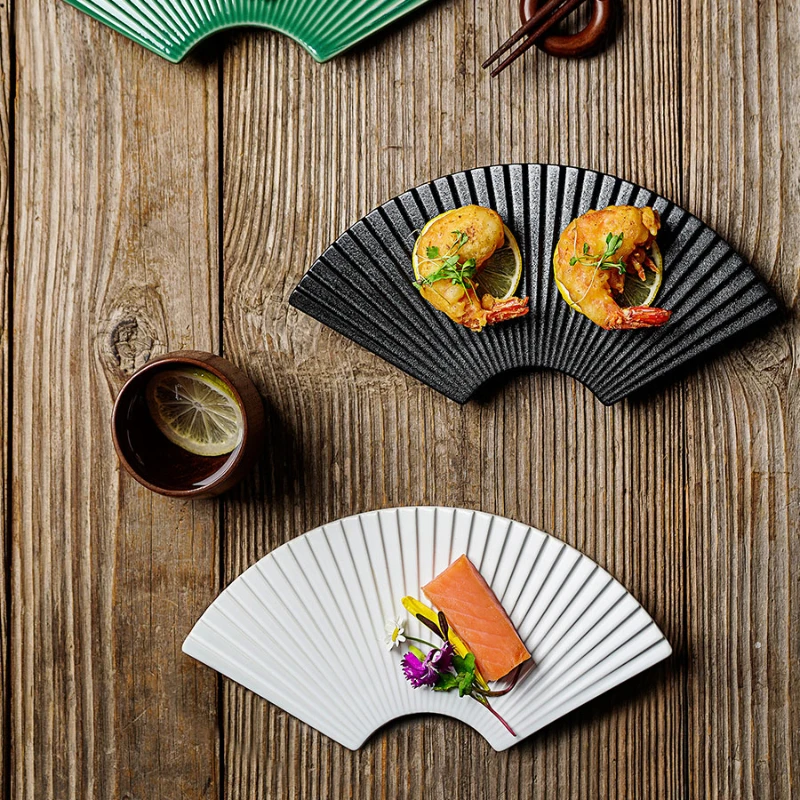 Japanese Three-color Platter Tableware Sushi Plate Breakfast Fan-shaped Restaurant Western Fooddessertplate