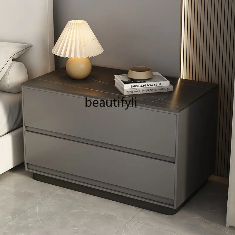 

Bedside Table Solid Wood Italian Minimalist Installation-Free Storage Cabinet Modern Minimalist Light Luxury Bedside Cabinet